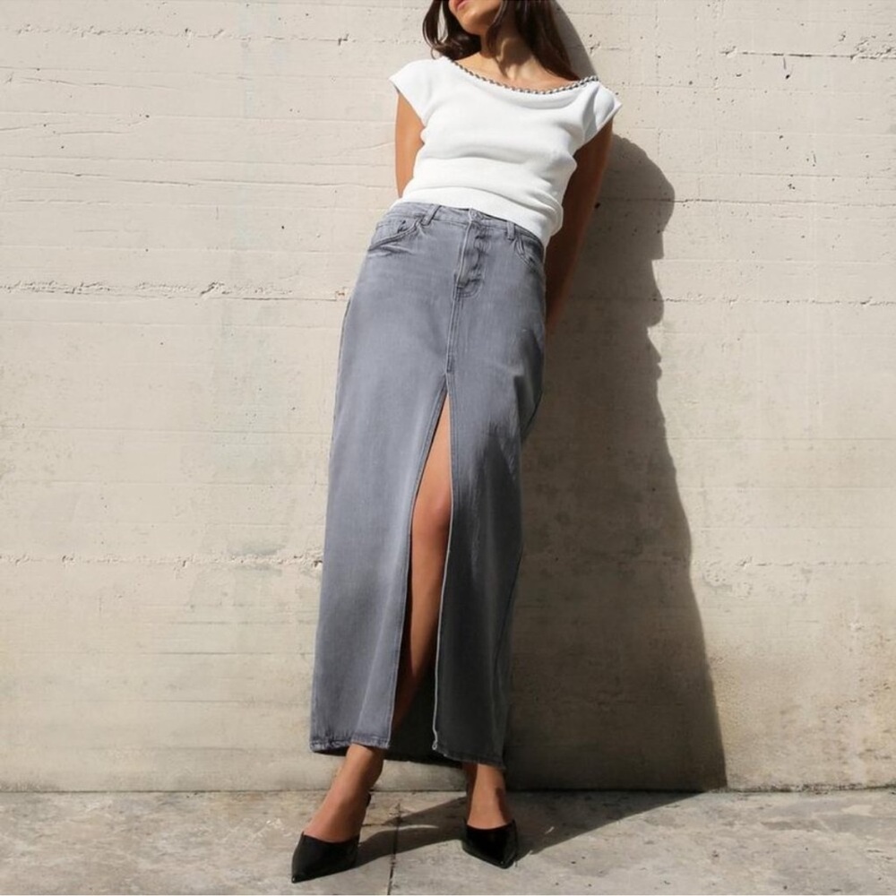 Zara Gray Soft Denim Maxi Skirt Zara 6147/069